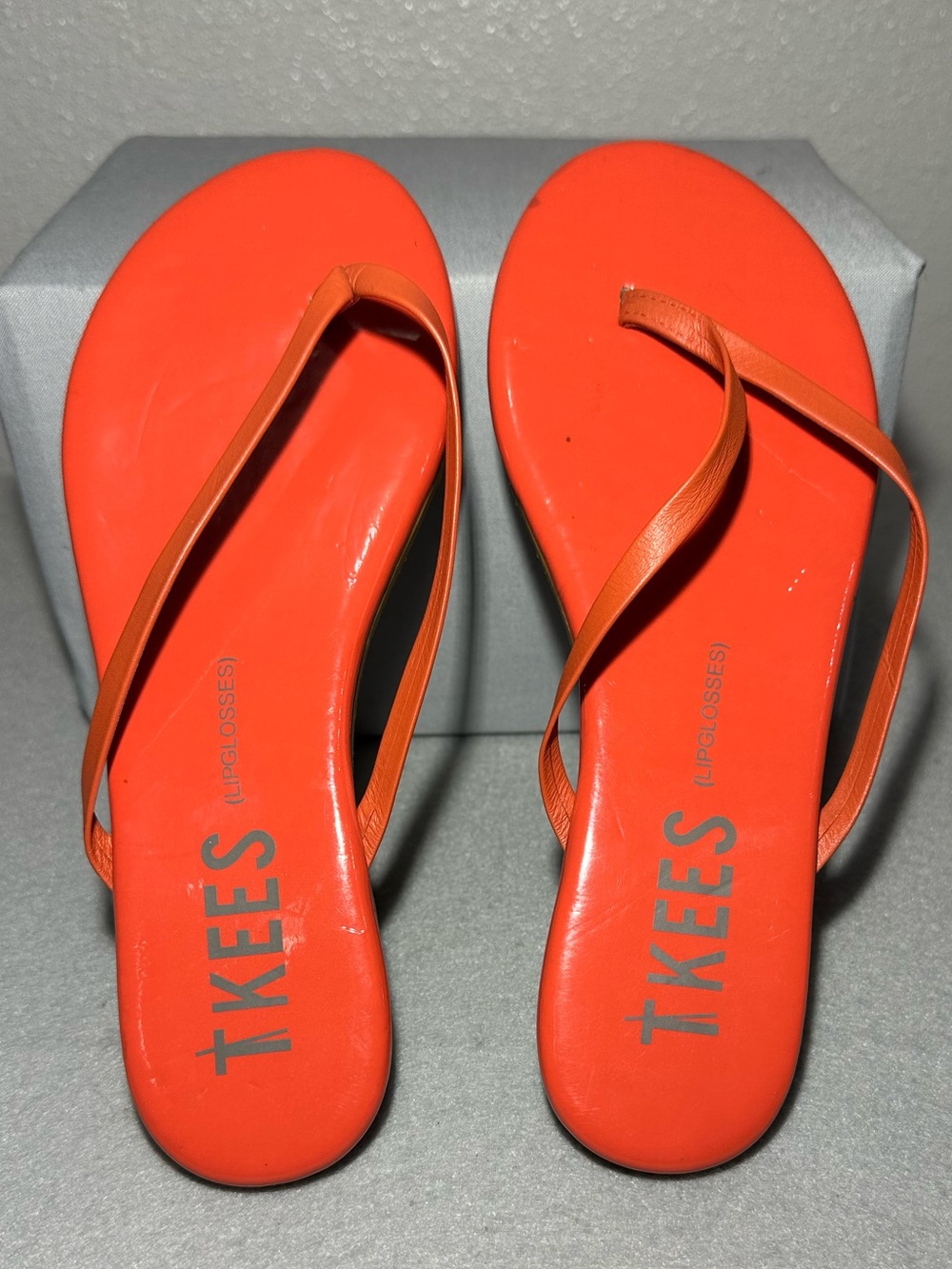 TKEES Lipglosses Poppy Orange Leather Thong Sandals
